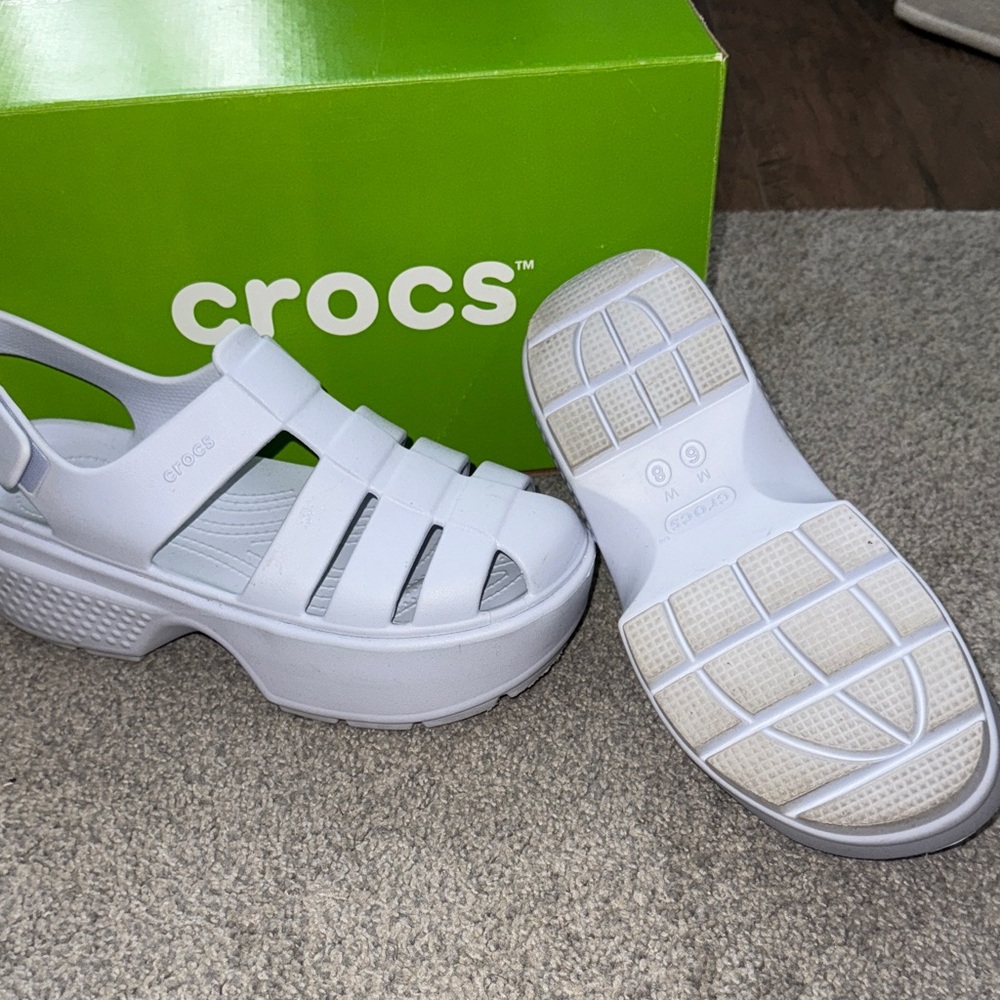 CROCS White/Gray Strap Sandals - Picture 5 of 8